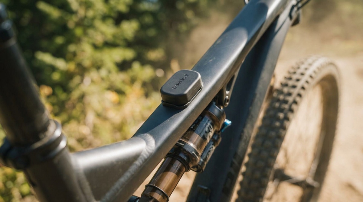 Sensor mounted flat on the frame above the rear shock